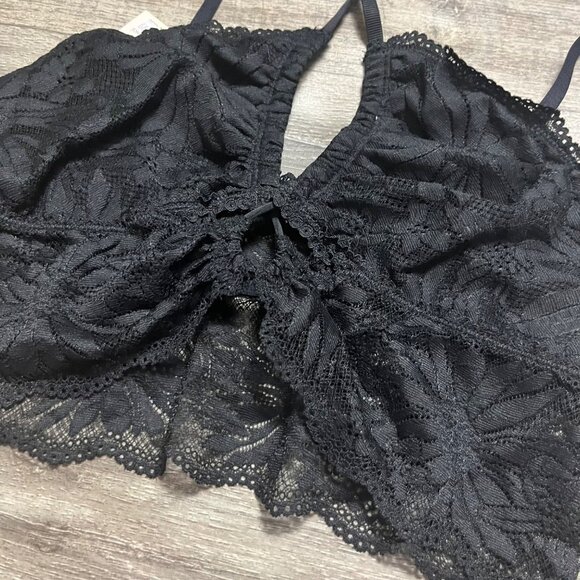 Aerie Racerback Strap Lace Knit Bralette Black NWT Women’s Size M - Picture 4 of 6